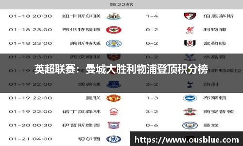 英超联赛：曼城大胜利物浦登顶积分榜